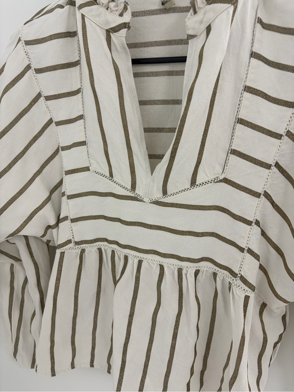 Scotch and Soda Striped V-Neck Peasant shirt in Ivory and Gold
